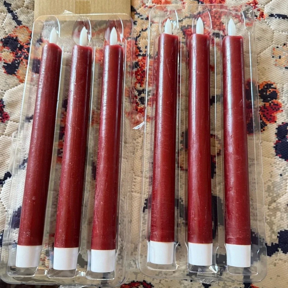 Elegant Red Taper Flameless Candles - Set of 6